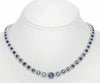 ESTATE 27.64CT DIAMOND & AAA SAPPHIRE 18KT WHITE GOLD ROUND HALO TENNIS NECKLACE