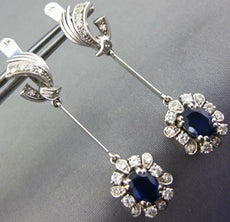 ANTIQUE 2.54CT DIAMOND & AAA SAPPHIRE 18KT WHITE GOLD 3D FLOWER HANGING EARRINGS