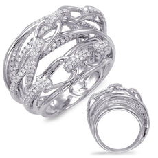 LARGE .74CT DIAMOND 14KT WHITE GOLD 3D CRISS CROSS MULTI ROW LOVE KNOT FUN RING