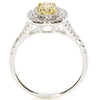 WIDE 1.20CT WHITE & FANCY YELLOW DIAMOND 18K 2 TONE GOLD 3D OVAL ENGAGEMENT RING