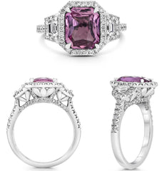 3.82CT DIAMOND & AAA PINK SAPPHIRE PLATINUM EMERALD CUT & TRAPEZOID 3 STONE RING