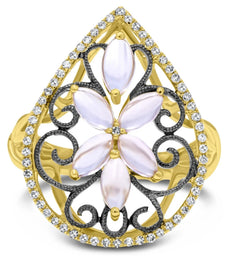 1.72CT DIAMOND & AAA PINK TOPAZ 14KT YELLOW GOLD MARQUISE & ROUND TEAR DROP RING