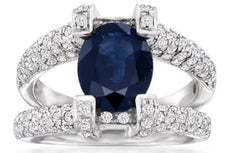 LARGE 4.13CT DIAMOND & AAA SAPPHIRE 14KT WHITE GOLD OVAL & ROUND ENGAGEMENT RING