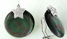 .25CT DIAMOND & AAA BLACK MOTHER OF PEARL 14KT WHITE GOLD STAR CLIP ON EARRINGS