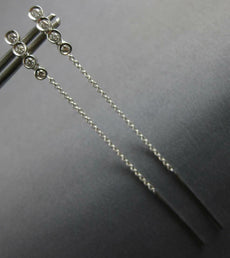 ESTATE .20CT DIAMOND 14K WHITE GOLD 3D 4 STONE BEZEL CHANDELIER HANGING EARRINGS