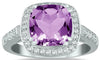 2.25CT DIAMOND & AAA AMETHYST 14KT WHITE GOLD CUSHION CUT & ROUND HALO FUN RING