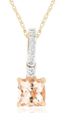 .93CT DIAMOND & AAA MORGANITE 14KT ROSE GOLD 3D CUSHION & ROUND FLOATING PENDANT