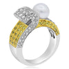 1.60CT DIAMOND & AAA SOUTH SEA PEARL & YELLOW SAPPHIRE 14KT WHITE GOLD FUN RING