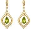 1.19CT DIAMOND & AAA PERIDOT 14K YELLOW GOLD PEAR SHAPE & ROUND HANGING EARRINGS