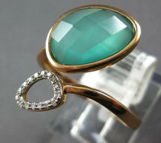 .07CT DIAMOND & AAA GREEN AGATE 14K ROSE GOLD DOUBLE PEAR SHAPE CRISS CROSS RING