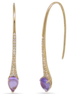 1.14CT DIAMOND & AAA AMETHYST 14KT YELLOW GOLD PEAR SHAPE SNAKE HANGING EARRINGS
