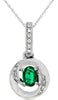 ESTATE .24CT DIAMOND & AAA EMERALD 14KT WHITE GOLD OVAL & ROUND CIRCULAR PENDANT