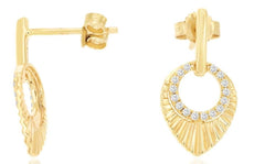 .14CT DIAMOND 14K YELLOW GOLD 3D ROUND CIRCLE OF LIFE TEAR DROP HANGING EARRINGS
