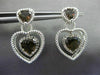 ESTATE .35CT DIAMOND & SMOKY TOPAZ 14KT WHITE GOLD MILGRAIN ROPE HEART EARRINGS