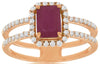 1.40CT DIAMOND & AAA RUBY 14K ROSE GOLD EMERALD CUT OCTAGON HALO ENGAGEMENT RING