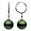 ESTATE .18CT DIAMOND & AAA TAHITIAN PEARL 14K WHITE GOLD HUGGIE HANGING EARRINGS