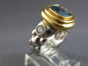LARGE 3.2CT DIAMOND & AAA AQUAMARINE 14K 2 TONE GOLD CUSHION ROUND 3 STONE RING