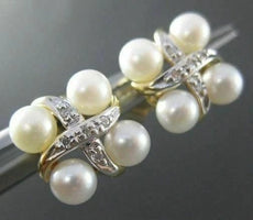 ANTIQUE DIAMOND 14KT TWO TONE GOLD AAA SOUTH SEA PEARL SQUARE EARRINGS #21919