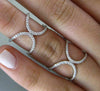 ESTATE WIDE .16CT DIAMOND 14KT WHITE GOLD 3D DOUBLE SEMICIRCLE CHAIN FUN RING