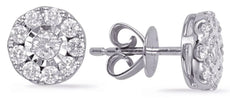 ESTATE .67CT DIAMOND 14KT WHITE GOLD 3D CLASSIC FLOWER STUD EARRINGS