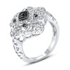 WIDE .19CT WHITE & BLACK DIAMOND 14KT WHITE GOLD OPEN FILIGREE SQUARE FUN RING