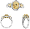 1.88CT WHITE & FANCY YELLOW DIAMOND 18KT 2 TONE GOLD OVAL & PEAR SHAPE HALO RING