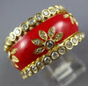 WIDE 1.46CT DIAMOND & RED ENAMEL 18KT YELLOW GOLD MULTI FLOWER ETERNITY FUN RING
