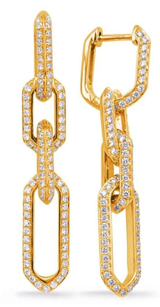 1.19CT DIAMOND 14KT YELLOW GOLD 3D MULTI HEXAGON LOVE KNOT FUN HANGING EARRINGS