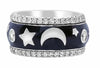 WIDE 1.38CT DIAMOND BLACK ENAMEL 18K WHITE GOLD MOON & STAR ETOILE ETERNITY RING