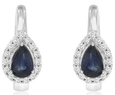 1.31CT DIAMOND & AAA SAPPHIRE 14KT WHITE GOLD PEAR SHAPE & ROUND HUGGIE EARRINGS