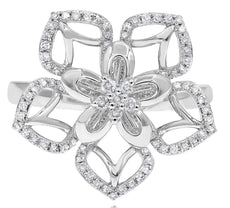 ESTATE .36CT DIAMOND 14KT WHITE GOLD 3D MULTI HEART FLOWER FUN RING