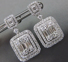 LARGE 3.41CT DIAMOND 18KT WHITE GOLD ROUND & BAGUETTE DOUBLE HALO STUD EARRINGS