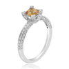 .89CT DIAMOND & AAA CITRINE 14KT WHITE GOLD EMERALD CUT & ROUND FRIENDSHIP RING