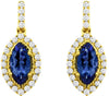 1.0CT DIAMOND & AAA TANZANITE 14KT YELLOW GOLD MARQUISE & ROUND HANGING EARRINGS