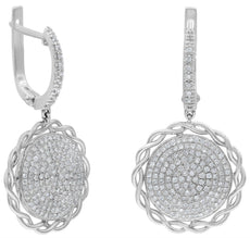 1.12CT DIAMOND 14KT WHITE GOLD 3D ROUND PAVE CIRCULAR INFINITY HANGING EARRINGS