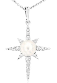 .20CT DIAMOND & AAA SOUTH SEA PEARL 14KT WHITE GOLD 3D SUNBURST FLOATING PENDANT