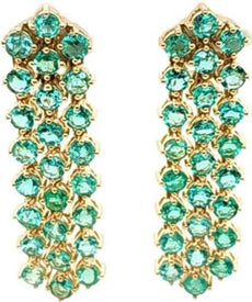 LARGE 6.68CT AAA EMERALD 18KT YELLOW GOLD MULTI ROW HEXAGON FUN HANGING EARRINGS