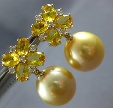 5.02CT DIAMOND & AAA YELLOW SAPPHIRE & SOUTH SEA PEARL 18KT YELLOW GOLD EARRINGS