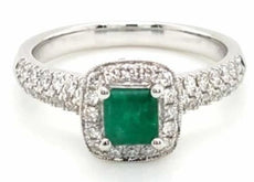 1.07CT DIAMOND & AAA EMERALD 18KT WHITE GOLD ROUND & EMERALD CUT ENGAGEMENT RING