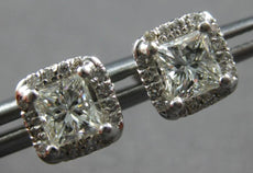 ESTATE 1.10CT DIAMOND 14KT WHITE GOLD PRINCESS & ROUND SQUARE HALO STUD EARRINGS