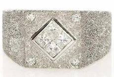 ESTATE .60CT DIAMOND 18KT WHITE GOLD PRINCESS & ROUND INVISIBLE SQUARE MENS RING