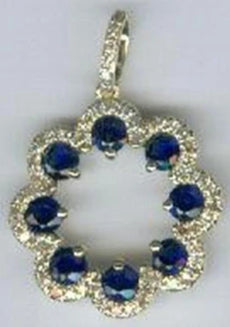 1.12CT DIAMOND & AAA SAPPHIRE 14KT YELLOW GOLD OPEN FLOWER FUN FLOATING PENDANT