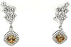 3.65CT WHITE & FANCY YELLOW DIAMOND 18KT 2 TONE GOLD 3D CUSHION & ROUND EARRINGS