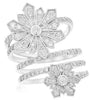 LARGE .60CT DIAMOND 14KT WHITE GOLD 3D DOUBLE FLOWER MULTI ROW CRISS CROSS RING