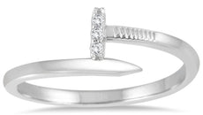 ESTATE .04CT DIAMOND 14KT WHITE GOLD 3D ROUND CLASSIC NAIL DESIGN FUN RING