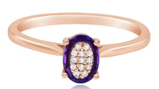 .77CT DIAMOND & AAA AMETHYST 14K ROSE GOLD 3D OVAL & ROUND SOLITAIRE ETOILE RING