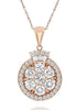 LARGE 1.75CT DIAMOND 14KT ROSE GOLD 3D ROUND & BAGUETTE FLOWER FLOATING PENDANT