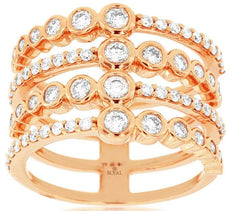 WIDE 1.07CT DIAMOND 14K ROSE GOLD WIDE MULTI ROW ETOILE WEDDING ANNIVERSARY RING