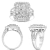 L.ARGE 1.24CT DIAMOND 14KT WHITE GOLD ROUND & BAGUETTE MULTI ROW SQUARE FUN RING