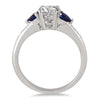 2.32CT DIAMOND & AAA SAPPHIRE 14KT WHITE GOLD ROUND & HEART SHAPE 3 STONE RING